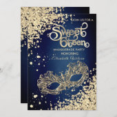 マスカレードダイヤモンド高級金ゴールドスウィート16 招待状 (正面/裏面)