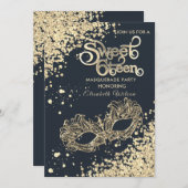 マスカレードダイヤモンド高級金ゴールドスウィート16 招待状 (正面/裏面)