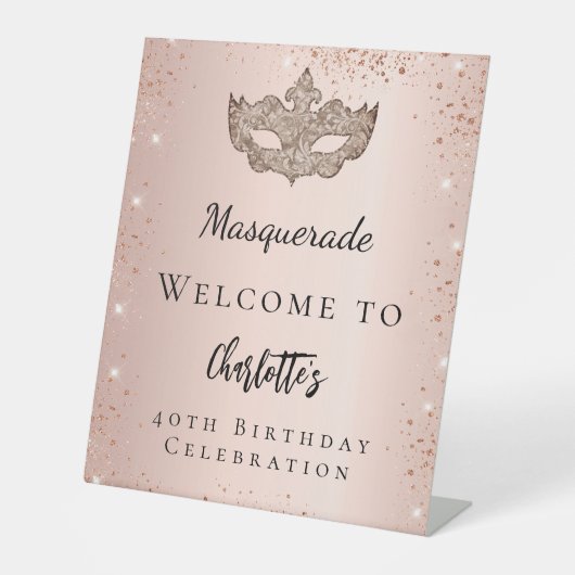 マスカレードバラ金ゴールドグリッターマスクへようこそ 台座サイン (正面)