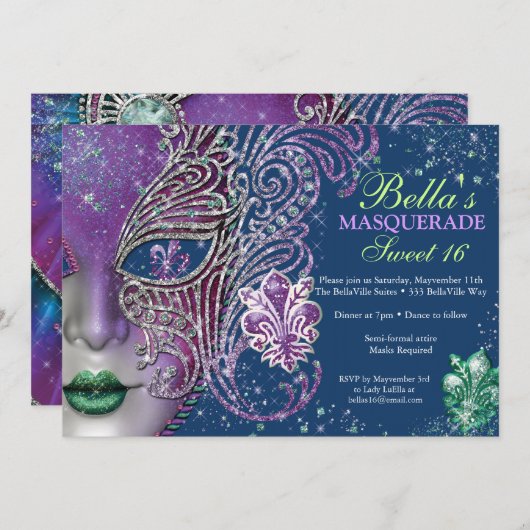 マスカレードバースデーパーティ招待状 招待状 (正面/裏面)