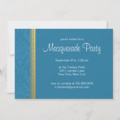 マスカレードパーティの招待状-ティール（緑がかった色）と金ゴールド 招待状 (裏面)
