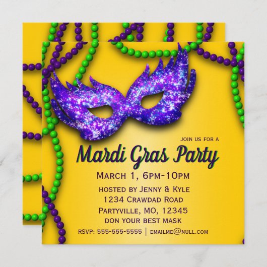 マスカレードパーティーパープルマスク招待状 招待状 (正面/裏面)