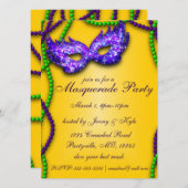 マスカレードパーティーパープルマスク招待状 招待状 (正面/裏面)