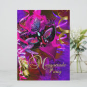 マスカレードパーティーマスクシャンパンメタリック 招待状 (スタンド正面)