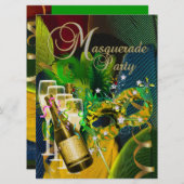 マスカレードパーティーマスクシャンパーニュ金ゴールドグリーン 招待状 (正面/裏面)