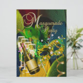 マスカレードパーティーマスクシャンパーニュ金ゴールドグリーン 招待状 (スタンド正面)
