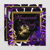 マスカレードパーティーマスクワイルド金ゴールド紫 招待状 (正面/裏面)