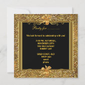 マスカレードパーティーマスク金ゴールドブラック誕生日 招待状 (裏面)