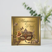 マスカレードパーティーマスク金ゴールドブラック誕生日 招待状 (スタンド正面)