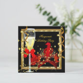 マスカレードパーティーレッド金ゴールドマスクシャンパン 招待状 (スタンド正面)