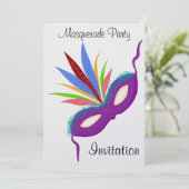 マスカレードパーティー紫フェザードマスク 招待状 (スタンド正面)