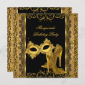 マスカレードパーティー金ゴールドレオパードハイヒール2 招待状 (正面/裏面)