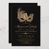 マスカレードパーティーSweet sixteen金ゴールドマスク 招待状 (正面/裏面)