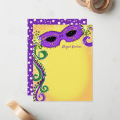 マスカレードパープルイエローマスクボール甘い16フラット ノートカード (正面/裏面インサイチュ)