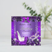 マスカレードパープルグリッターハイヒールパーティー 招待状 (スタンド正面)