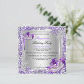 マスカレードパープルシルバースノーフレークマスクパーティー 招待状 (スタンド正面)