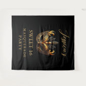 マスカレードブラック金ゴールドスイート16誕生日へようこそ タペストリー (正面(横))