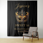 マスカレードブラック金ゴールドスイート16誕生日へようこそ タペストリー (インサイチュ)