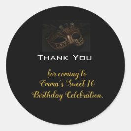 マスカレードブラック金ゴールド誕生日ありがとう ラウンドシール