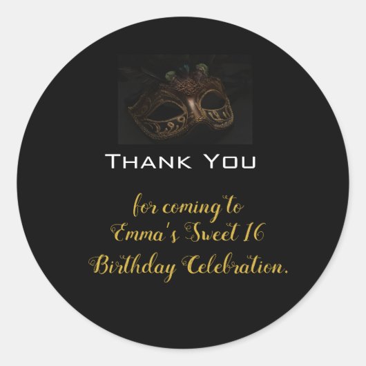 マスカレードブラック金ゴールド誕生日ありがとう ラウンドシール (正面)