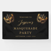 マスカレードブラック金ゴールド誕生日へようこそ 横断幕 (横)