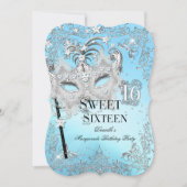 マスカレードブルーシルバースウィート16誕生日 招待状 (正面)