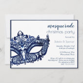 マスカレードブルーマスク |マルディグラスクリスマスパーティー 招待状 (正面)