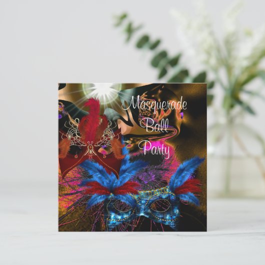 マスカレードボールパーティーマスクカラフル抽象芸術2 招待状 (スタンド正面)