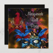 マスカレードボールパーティーマスクカラフル抽象芸術 招待状 (正面/裏面)