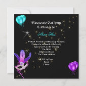 マスカレードボールパーティーマスクパープルティール(緑がかった色)ブルー 招待状 (裏面)