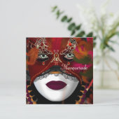 マスカレードボールパーティーマスクブラックレッド2 招待状 (スタンド正面)