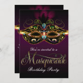 マスカレードボールパープルカラフルパーティの招待状 招待状 (正面/裏面)