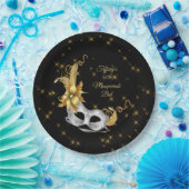 マスカレードボールプレート、誕生日プレート、ブラック金ゴールド  ペーパープレート (パーティー)