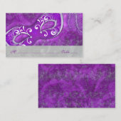 マスカレードボールマスク紫結婚の座席表 プレイスカード (正面/裏面)