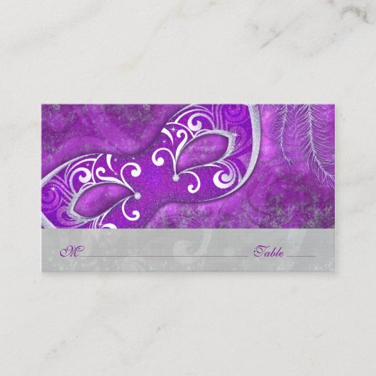 マスカレードボールマスク紫結婚の座席表 プレイスカード (正面)