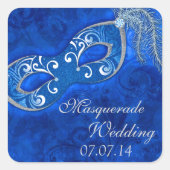 マスカレードボールマーディグラスブルー結婚ズ スクエアシール (正面)
