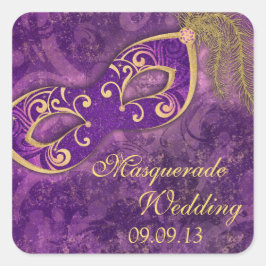マスカレードボールマーディグラ結婚スの紫 スクエアシール