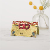 マスカレードボールレッド金ゴールド孔雀パーティー座席表 プレイスカード (正面)