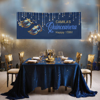 マスカレードマスクキンセアニラブルー金ゴールドID1031 横断幕