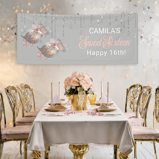 マスカレードマスクスウィート16バラ金ゴールドID1032 横断幕