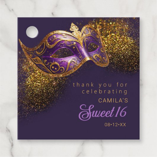 マスカレードマスクスウィート16紫金ゴールドID1032 フェイバータグ (正面)