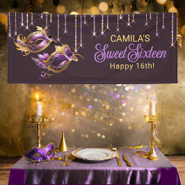 マスカレードマスクスウィート16紫金ゴールドID1032 横断幕