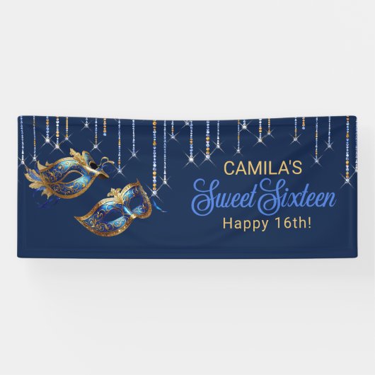 マスカレードマスクスウィート16青金ゴールドID1032 横断幕 (横)