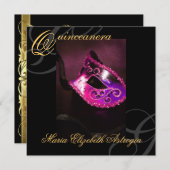 マスカレードマスクピンクキンセアニェラパーティの招待状 招待状 (正面/裏面)