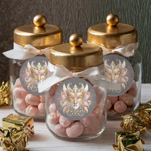 マスカレードマスクモチーフバラ金ゴールドID1031 ラウンドシール