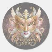 マスカレードマスクモチーフバラ金ゴールドID1031 ラウンドシール (正面)