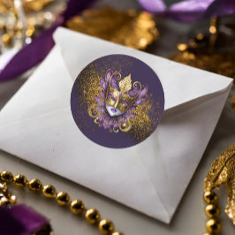 マスカレードマスクモチーフパープル金ゴールドID1031 ラウンドシール