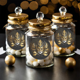 マスカレードマスクモチーフブラック金ゴールドID1031 ラウンドシール