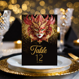 マスカレードマスクモチーフレッド金ゴールドID1031 テーブルナンバー