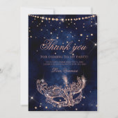 マスカレードマスク ローズゴールド グリッター スパークル シック サンキューカード (正面)